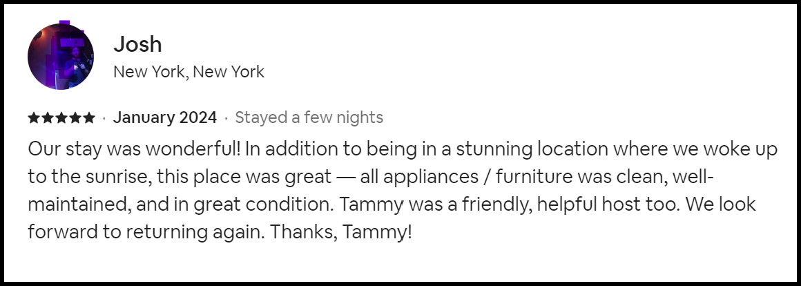 Guest review 3 for PillowHosts managed property